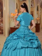 Cheap Teal Floor Length Puffy Quinceanera Dress With Jacket