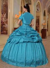 Cheap Teal Floor Length Puffy Quinceanera Dress With Jacket