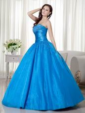 Azure Blue Puffy Dress Winter Quinceanera Party Wear