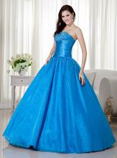 Azure Blue Puffy Dress Winter Quinceanera Party Wear