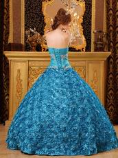 Teal Rolled Flowers Fabric Quinceanera Dress At Cheap Price