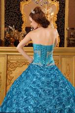 Teal Rolled Flowers Fabric Quinceanera Dress At Cheap Price