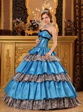 Cerulean Blue And Zebra Interphase Layers Quinceanera Dress