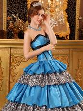 Cerulean Blue And Zebra Interphase Layers Quinceanera Dress