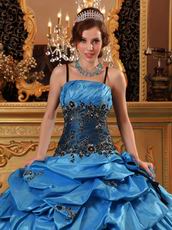 Salvia Blue Quinceanera Dress With Spaghetti Straps Puffy Skirt