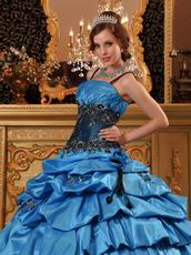 Salvia Blue Quinceanera Dress With Spaghetti Straps Puffy Skirt