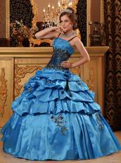 Salvia Blue Quinceanera Dress With Spaghetti Straps Puffy Skirt