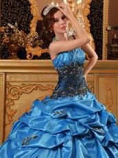 Salvia Blue Quinceanera Dress With Spaghetti Straps Puffy Skirt