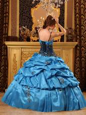 Salvia Blue Quinceanera Dress With Spaghetti Straps Puffy Skirt