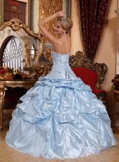 Baby Blue Embroidered Quinceanera Dress With Picks up Details