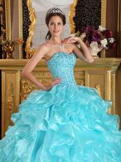 Beaded Sweetheart Aqua Ruffle Skirt Quinceanera Dress Cheap