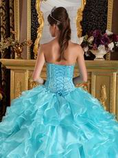 Beaded Sweetheart Aqua Ruffle Skirt Quinceanera Dress Cheap