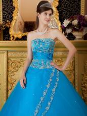 Appliqued Dentate Bottom Embroidery Azure Quinceanera Dress