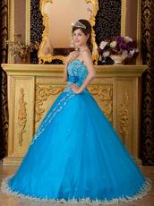 Appliqued Dentate Bottom Embroidery Azure Quinceanera Dress