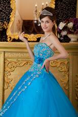 Appliqued Dentate Bottom Embroidery Azure Quinceanera Dress