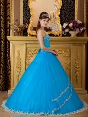 Appliqued Dentate Bottom Embroidery Azure Quinceanera Dress