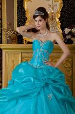 Sweetheart Neckline Teal Blue Floor Length Quinceanera Gown