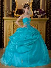 Sweetheart Neckline Teal Blue Floor Length Quinceanera Gown