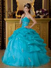 Sweetheart Neckline Teal Blue Floor Length Quinceanera Gown