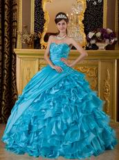 Sweet heart Ruffles Skirt Aqua Blue Sale Quinceanera Gown