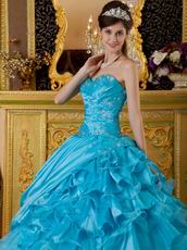 Sweet heart Ruffles Skirt Aqua Blue Sale Quinceanera Gown