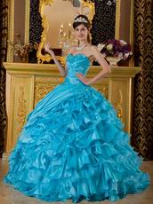 Sweet heart Ruffles Skirt Aqua Blue Sale Quinceanera Gown