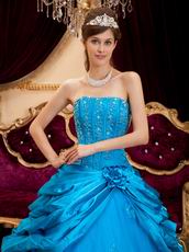 Handmade Flower Appliqued Azure Quinceanera Thick Dress Nice