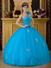 Designer Discount Azure Quinceanera Dress With One Shoulder Straps