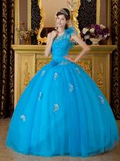 Designer Discount Azure Quinceanera Dress With One Shoulder Straps