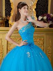 Designer Discount Azure Quinceanera Dress With One Shoulder Straps