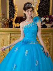 Designer Discount Azure Quinceanera Dress With One Shoulder Straps