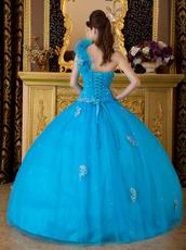 Designer Discount Azure Quinceanera Dress With One Shoulder Straps