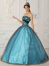 Pretty Dotted Tulle Fabric Prom Ball Gown With Black Applique