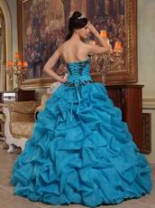 Sweetheart Neckline Teal Quinceanera Dress With Black Applique