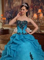 Sweetheart Neckline Teal Quinceanera Dress With Black Applique