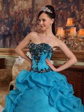 Sweetheart Neckline Teal Quinceanera Dress With Black Applique