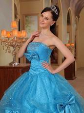Sequins Fabric Azure Quinceanera Party Dress With Bowknot