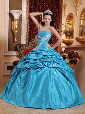 Teal Blue Strapless Appliqued Dress Quinceanera Gown