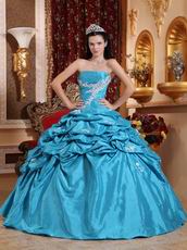 Teal Blue Strapless Appliqued Dress Quinceanera Gown