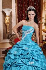 Teal Blue Strapless Appliqued Dress Quinceanera Gown