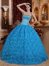 Fabric With Rolled Flowers Quinceanera Dress In Dodger Blue