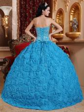 Fabric With Rolled Flowers Quinceanera Dress In Dodger Blue