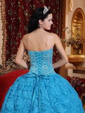 Fabric With Rolled Flowers Quinceanera Dress In Dodger Blue