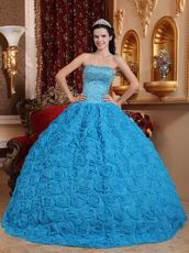 Fabric With Rolled Flowers Quinceanera Dress In Dodger Blue