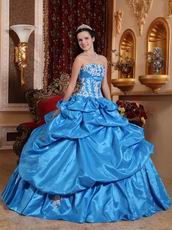 Dodger Blue Taffeta Bubble Skirt Puffy Quinceanera Gown