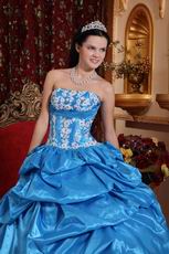 Dodger Blue Taffeta Bubble Skirt Puffy Quinceanera Gown