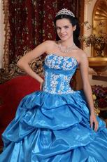 Dodger Blue Taffeta Bubble Skirt Puffy Quinceanera Gown