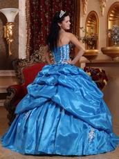 Dodger Blue Taffeta Bubble Skirt Puffy Quinceanera Gown