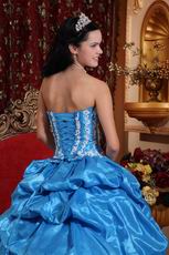 Dodger Blue Taffeta Bubble Skirt Puffy Quinceanera Gown