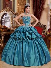 Teal Princess Ball Gown Prom Dress With Applique